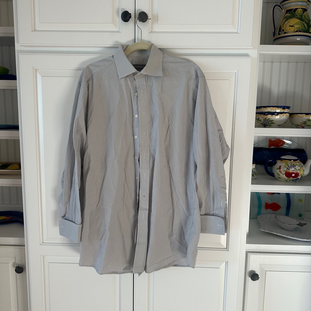 Hickey Freeman Blue Striped Button-Up Shirt